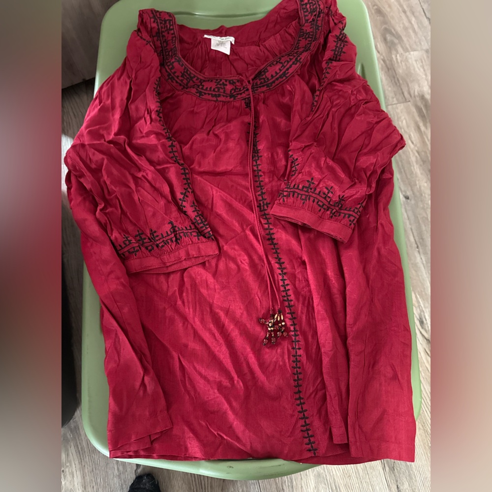 Ulla Popken Burgundy Blouse with Black Embroidery